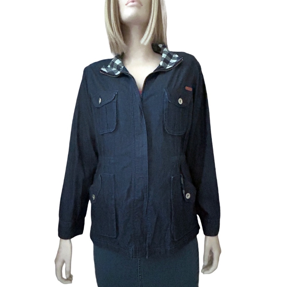 JR by JAR Denim Field Jacket Utility Coat 100% Cotton Full Zip Front Monogrammed